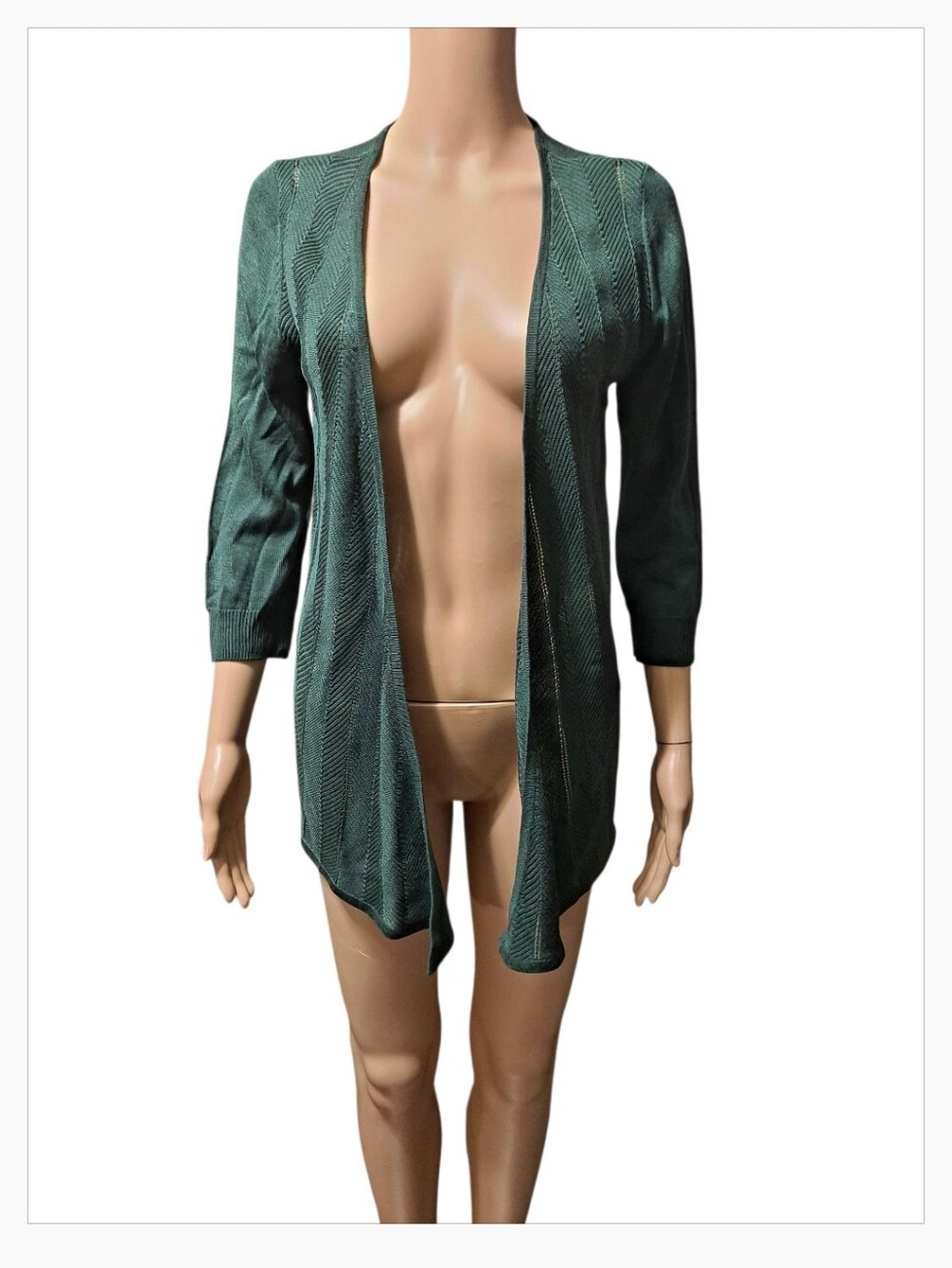 New York & Company Open-Front Hi-Lo Knit Cardigan - Green